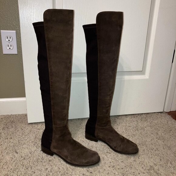 STUART WEITZMAN Boots 5050 OTK Suede / Stretch BROWN - Sz 6 M Made in Spain